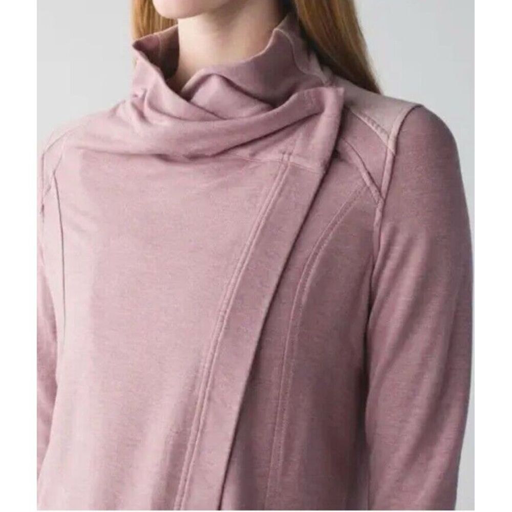 Lululemon Coast Wrap Heathered‎ Mod Chalky Rose 4 Funnel Neck Jacket Snap Cocoon